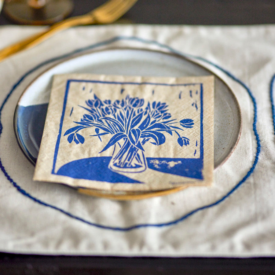 מפיות Tulips - הדפס טוליפים כחולים