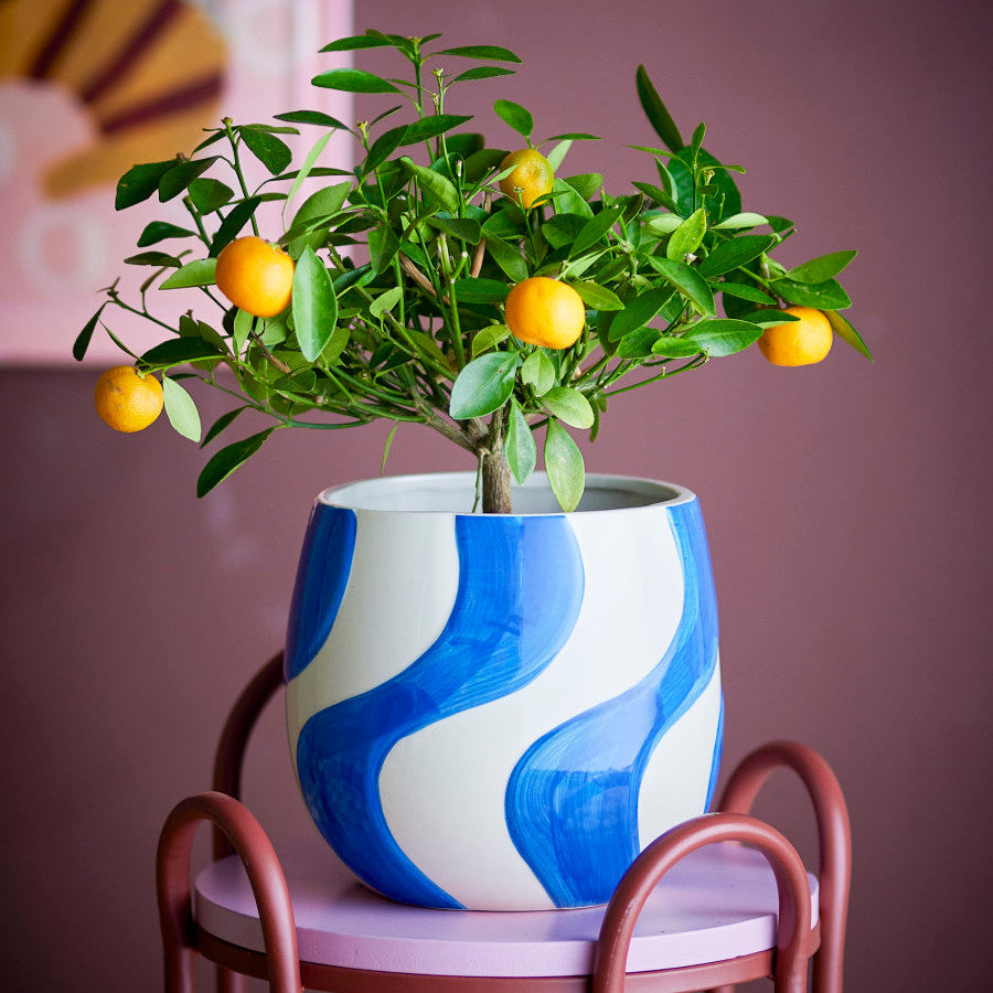 כלי עציץ Romy - משיכות מכחול כחולות